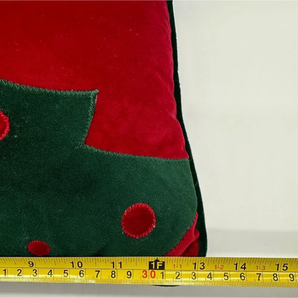 Vintage Christmas Tree Throw Pillow Red Green Velvet Sequins Holiday Decor